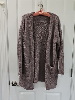 Vesti Plush Open-Front Cardigan - Taupe Gray